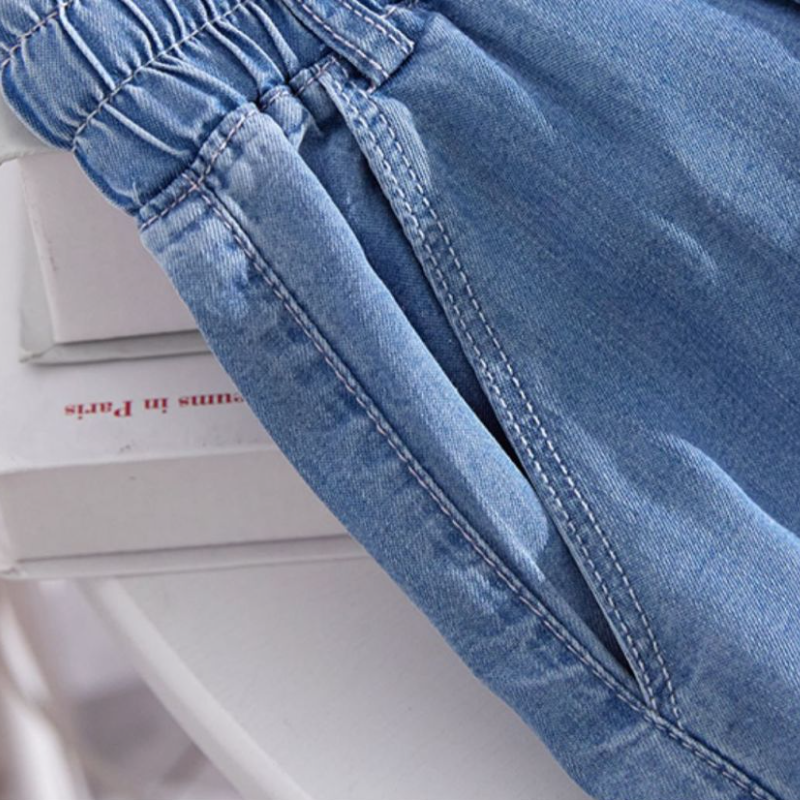 大尺寸天絲牛仔褲 夏季薄款鬆緊高腰顯瘦垂感直筒褲 150公斤可穿