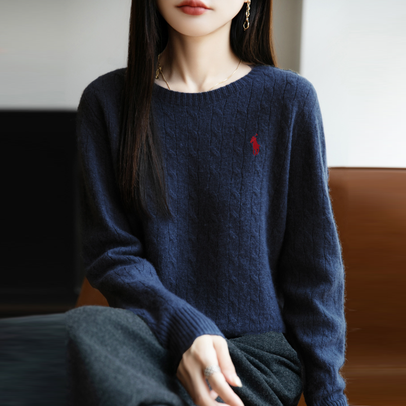 麻花圓領針織上衣 無縫一體 成型舒適 長袖寬鬆 秋冬內搭