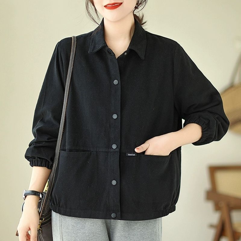 休閒襯衫外套 短版落肩 寬鬆好搭 彈性縮口