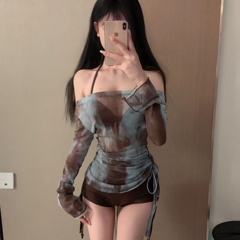 漸層印花三件式泳衣 比基尼＋罩衫套組 修身設計 渡假風款