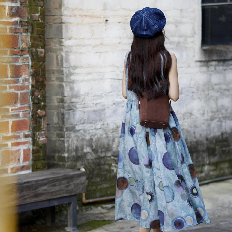 手繪感塗鴉背心裙洋裝 學妹系圓點天絲長裙 抗UV涼感閨蜜裝 獨家版型 社團穿搭師大商圈街拍