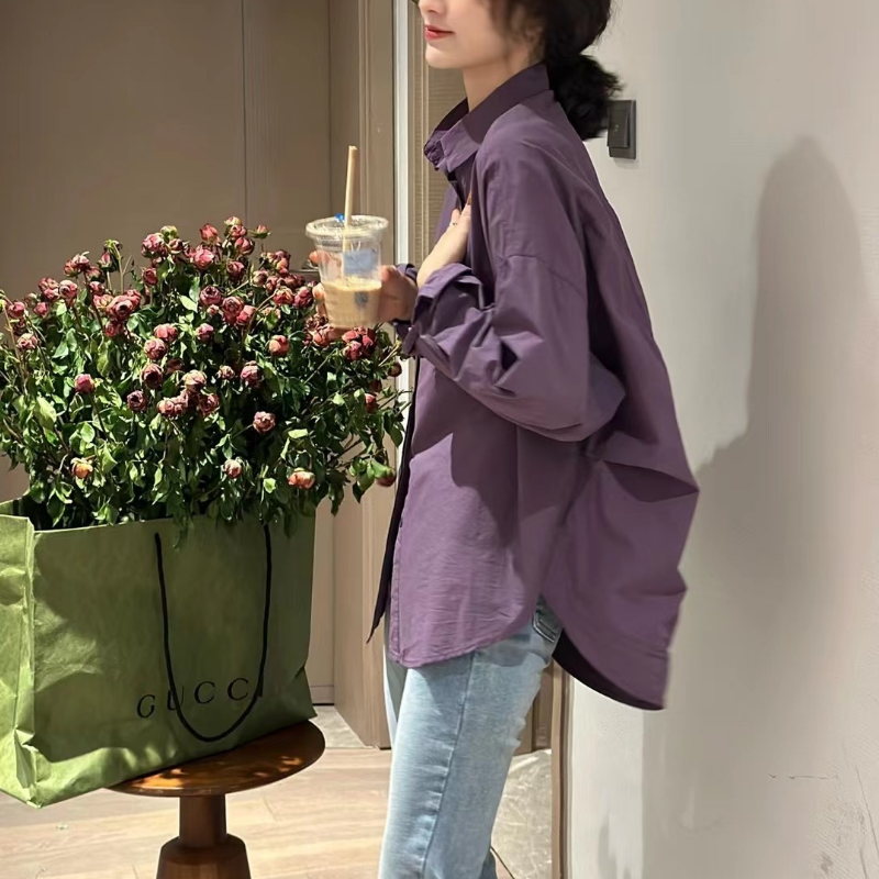 韓系·簡約時尚蝙蝠袖襯衫6色-設計感長袖上衣 春秋百搭首選