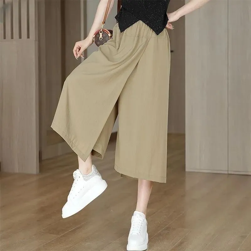 簡約 百搭 寬鬆 設計感 不走光 八分寬褲