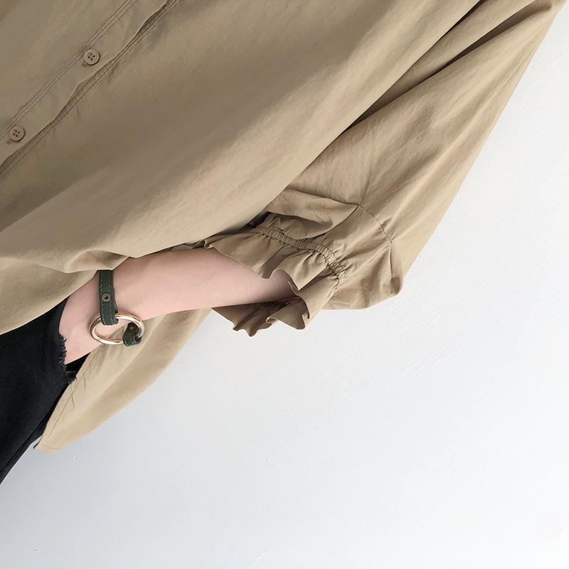 韓版寬鬆燈籠袖襯衫-春夏薄款大尺碼七分袖上衣