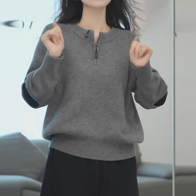 慵懶風拉鍊針織上衣 寬鬆剪裁 秋冬百搭款