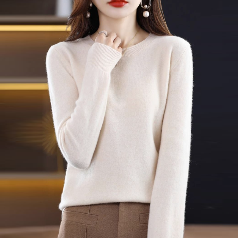 早春柔軟親膚針織上衣 圓領長袖 寬鬆好搭毛衣