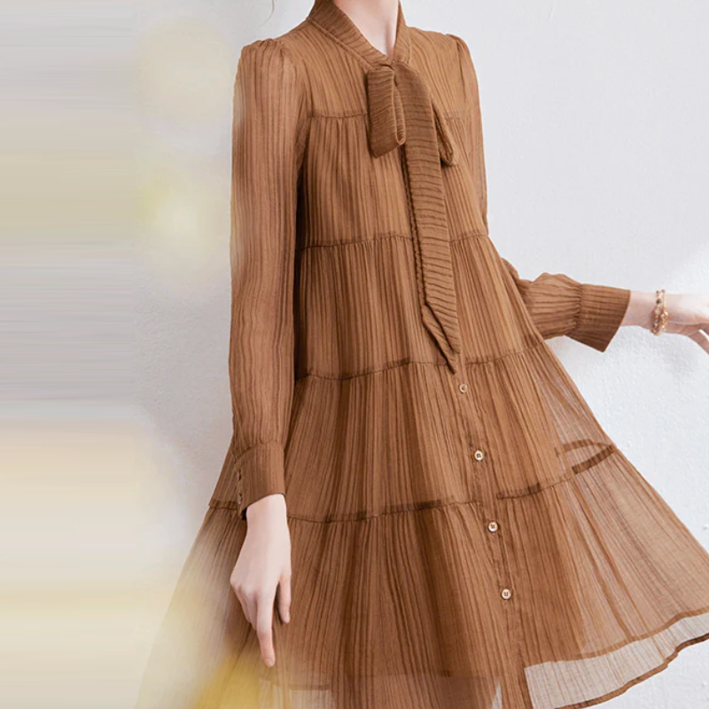 綁帶立領層次蛋糕洋裝 長袖‧輕甜氣質