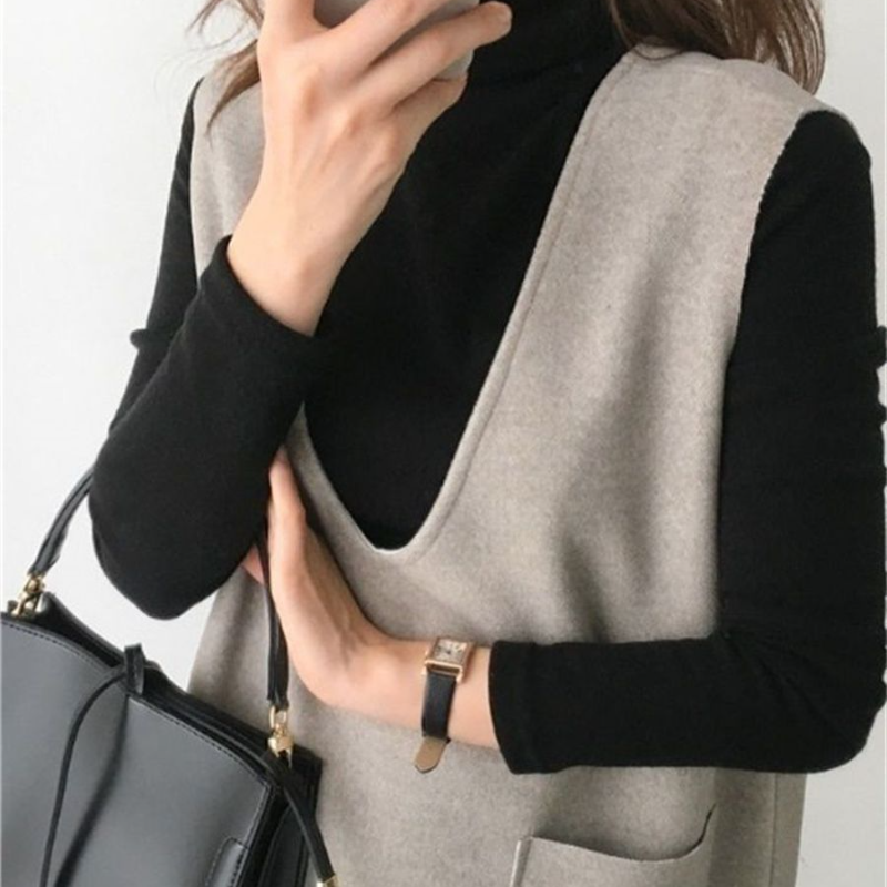 7色毛呢料背心 中長款素色寬鬆無袖連身裙