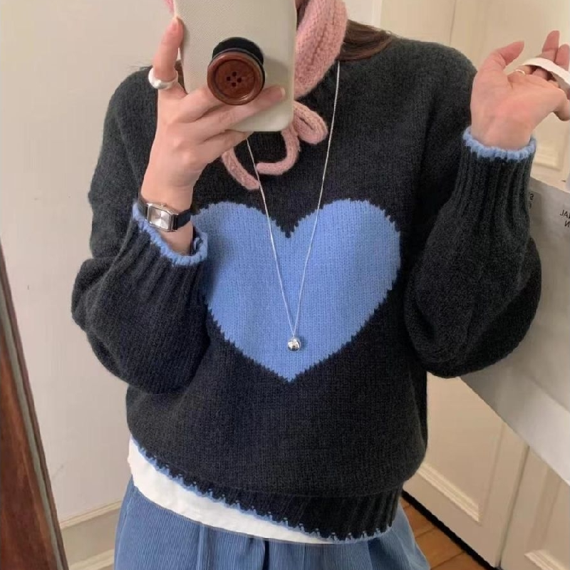 大愛心撞色針織上衣 甜美聖誕尾牙過年*3色（2XL可穿）