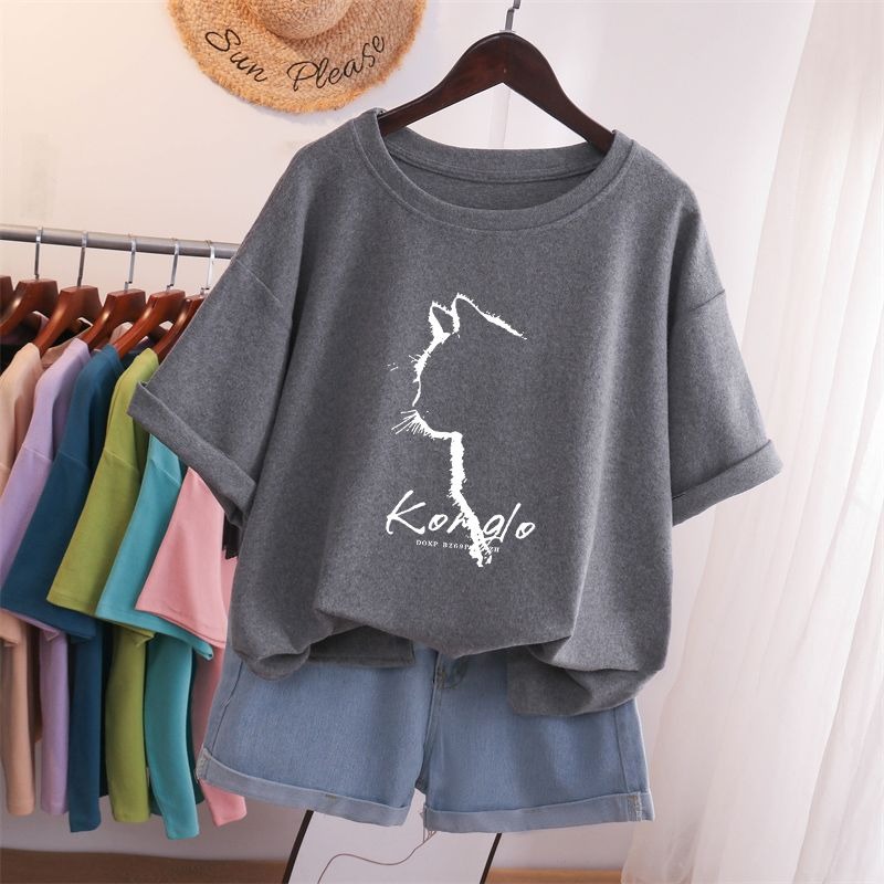 減齡貓咪純棉短袖t恤 小眾寬鬆上衣