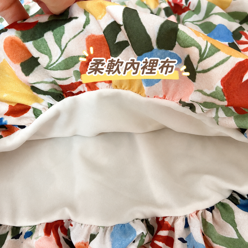 油畫花卉印花背心上衣 荷葉肩帶設計 度假風穿搭