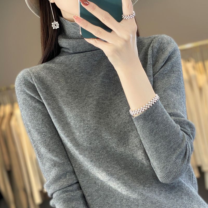 秋冬加厚羊毛高領顯瘦修身針織羊絨內搭上衣