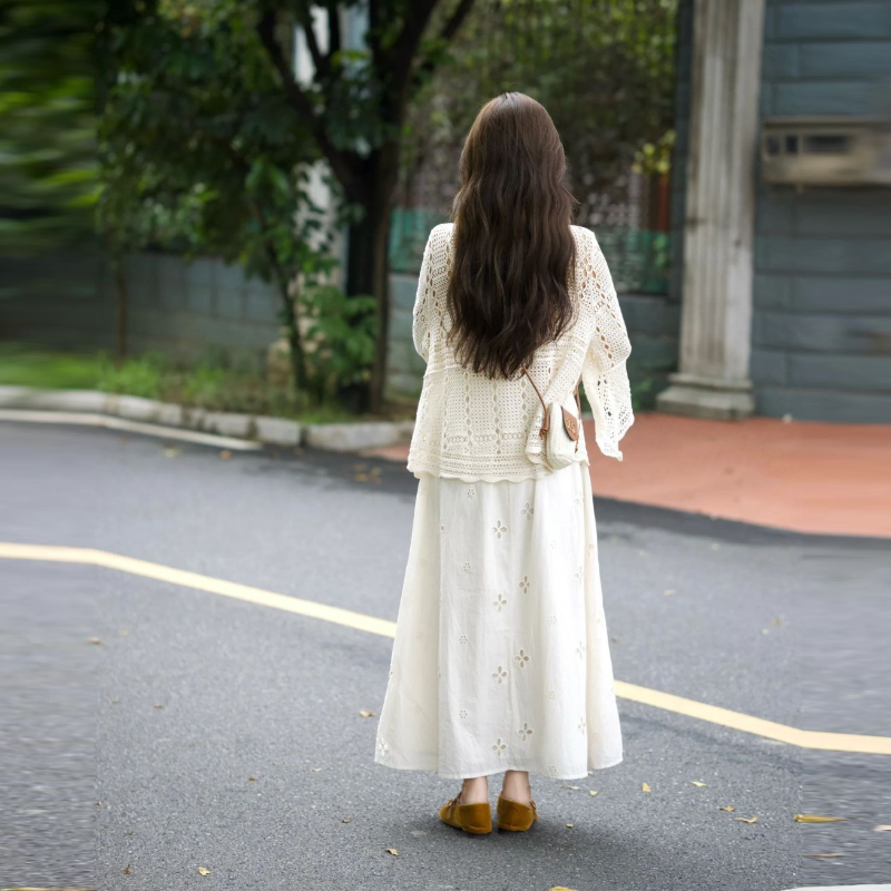 【單品可選】溫柔風兩件式套裝 鏤空長袖上衣+半身長裙 氣質減齡