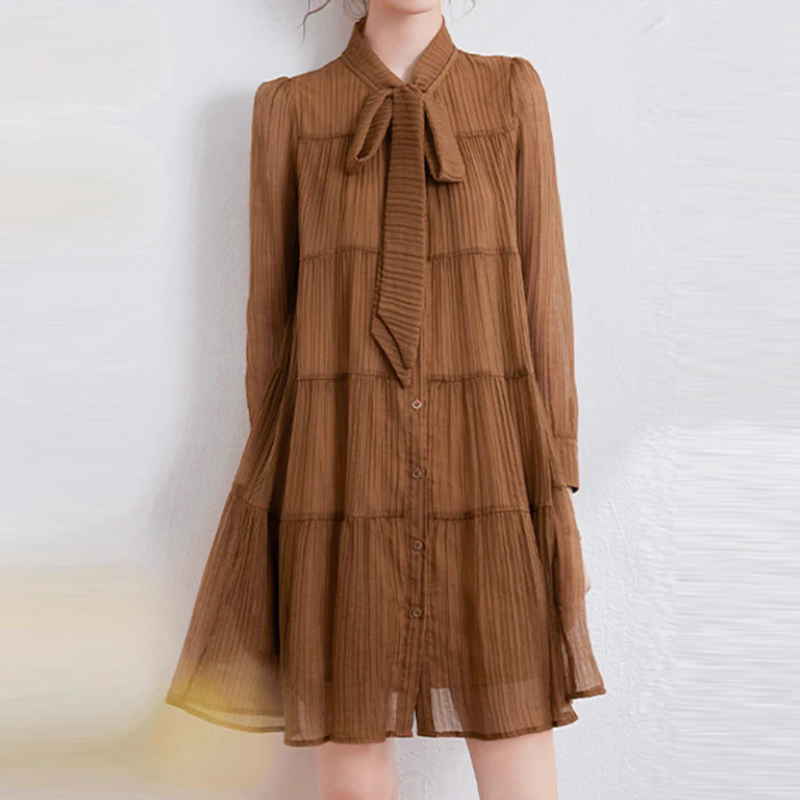 綁帶立領層次蛋糕洋裝 長袖‧輕甜氣質