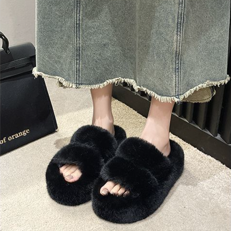 軟萌毛毛雙寬帶拖鞋*5色(到42碼)