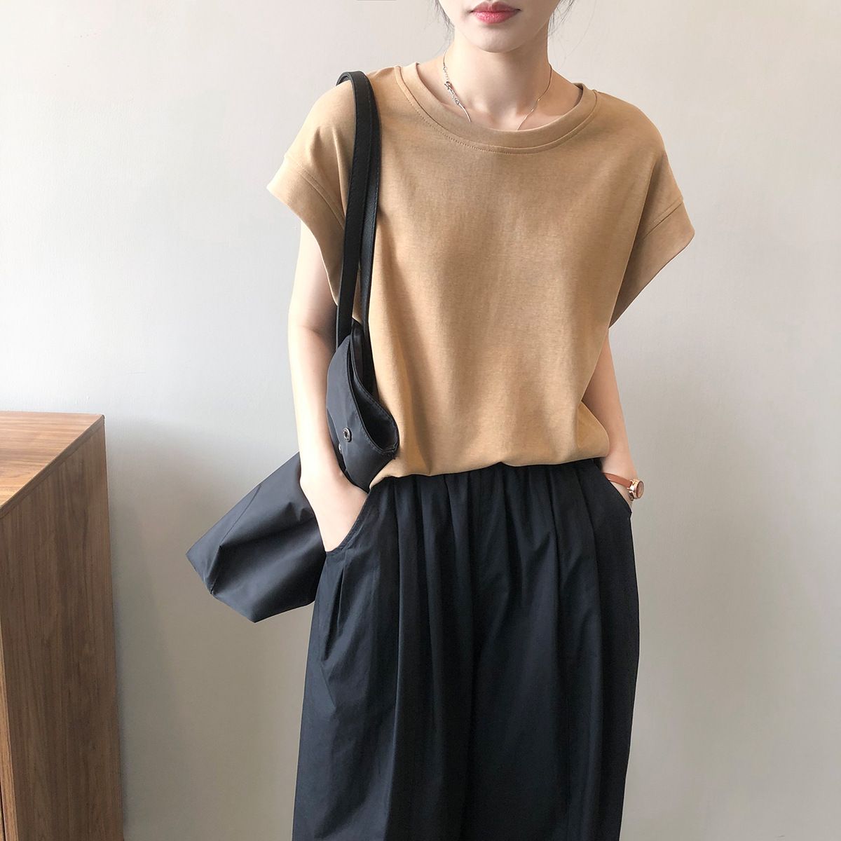 通勤百搭設計感小飛袖 無袖T恤 寬鬆 純棉大版 無袖T恤背心上衣T