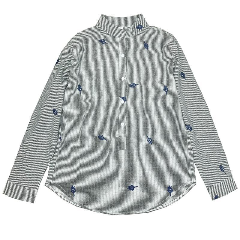 春秋立領條紋襯衫 長袖寬鬆顯瘦簡約通勤韓版上衣