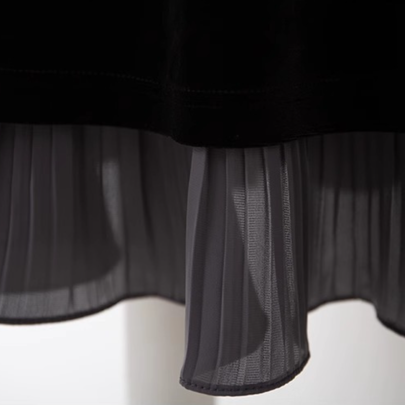 多巴胺絲絨撞色半身裙女2024秋冬新款黑色高腰氣質半裙假兩件