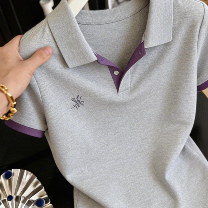 休閒翻領短袖T恤 小個子洋氣上衣 氣質顯瘦