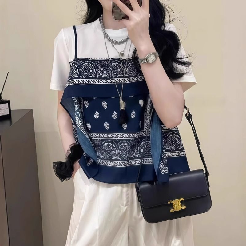 撞色假兩件T恤 寬鬆層次感設計上衣