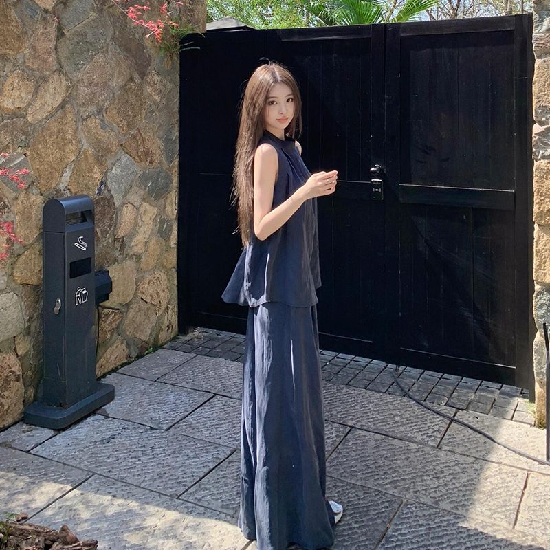 韓系運動休閒套裝 無袖上衣×長版寬褲 兩件式人氣款