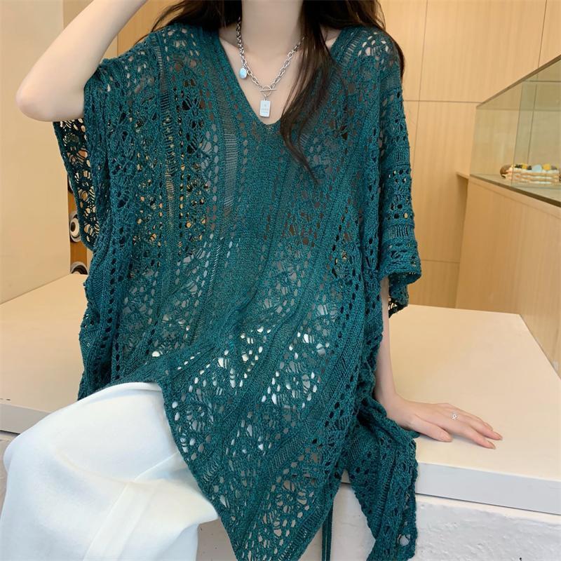 V領鏤空針織罩衫 薄款寬鬆小眾設計感上衣
