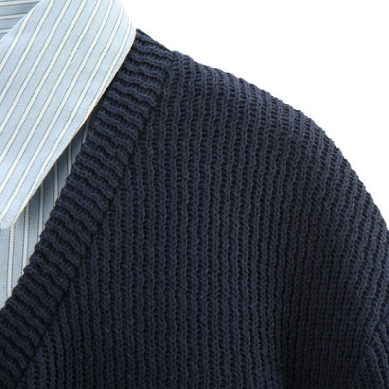 翻領條紋針織拼接假兩件上衣 休閒剪裁 春秋百搭款