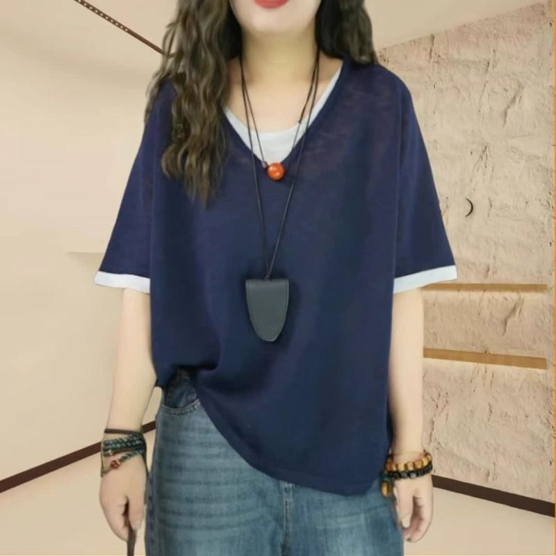 韓版假兩件短袖T恤 遮肉顯瘦休閒上衣・棉花糖女孩寬鬆層次感設計