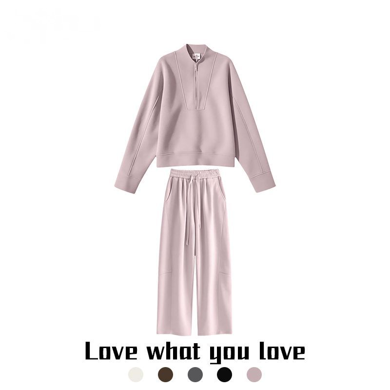 兩件套 新款高級感半拉鏈套裝 顯瘦遮肉休閒寬鬆兩件套