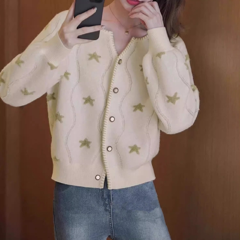 春秋溫柔紫圓領針織衫上衣