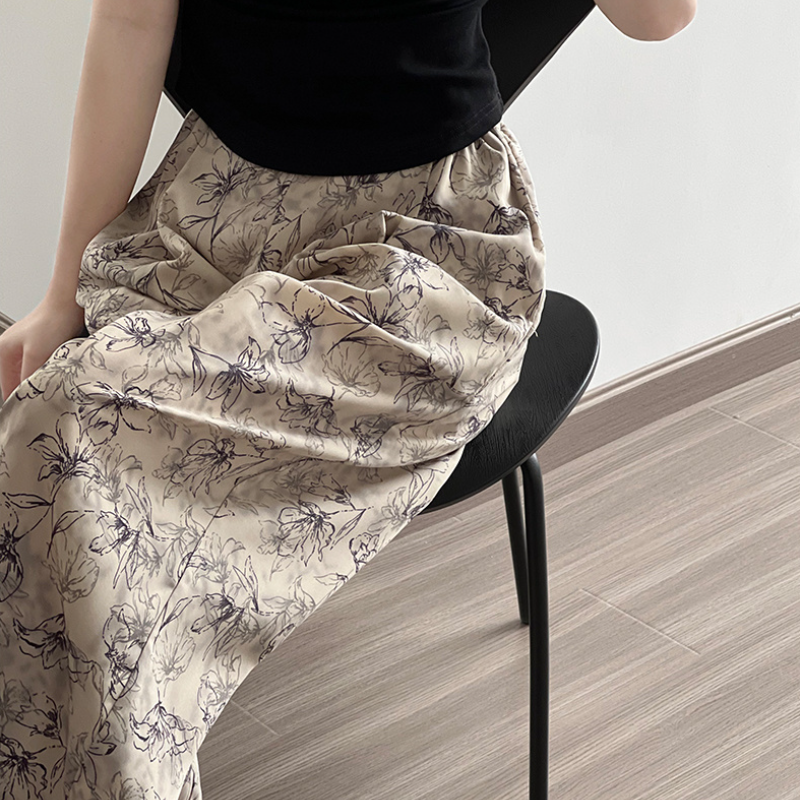 顯瘦水墨寬褲 韓版抗UV冰感纖維高腰休閒寬褲薄款