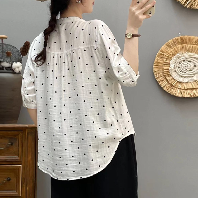 碎花雙層棉紗襯衫 中袖設計 寬鬆舒適 文青風上衣