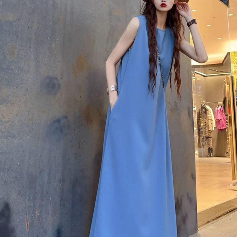 加長神裁無袖洋裝 無印系 甜鹽系極簡長洋裝 素色背心裙