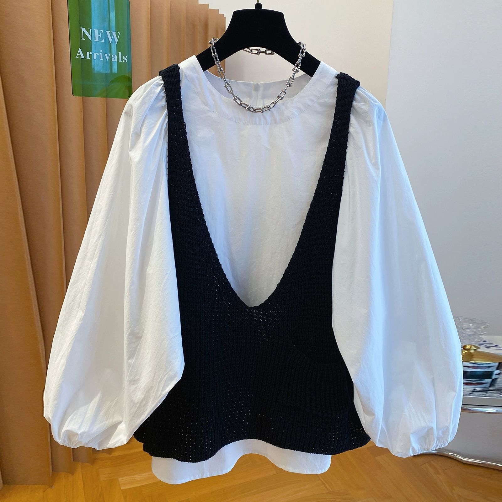 韓款百搭毛衣背心2025秋新設計清新女潮簡約大碼純色