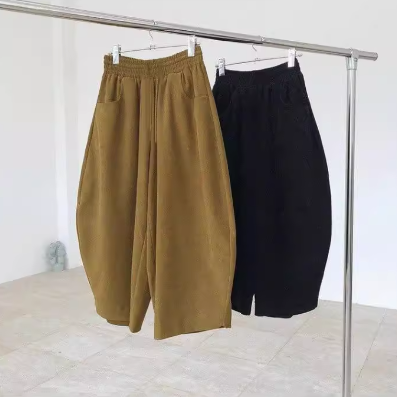 縮口寬褲小哈褲 秋冬日系復古寬鬆男友風收口褲