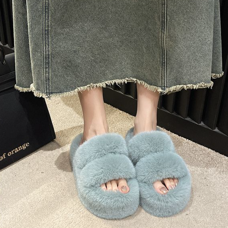 軟萌毛毛雙寬帶拖鞋*5色(到42碼)