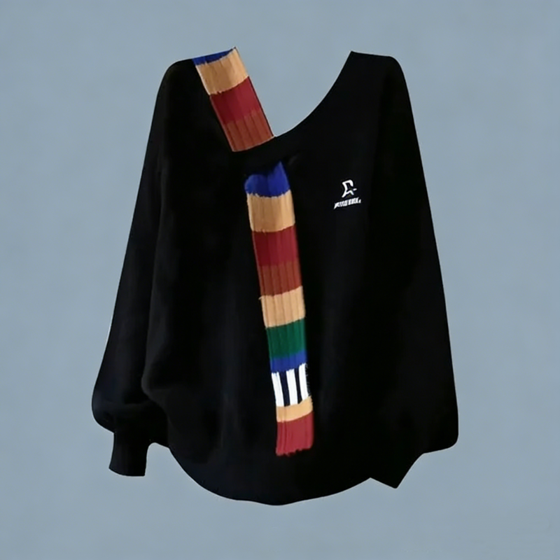 「套裝/單件」拼接設計感上衣＋高腰牛仔寬褲兩件式套裝 秋冬日常穿搭