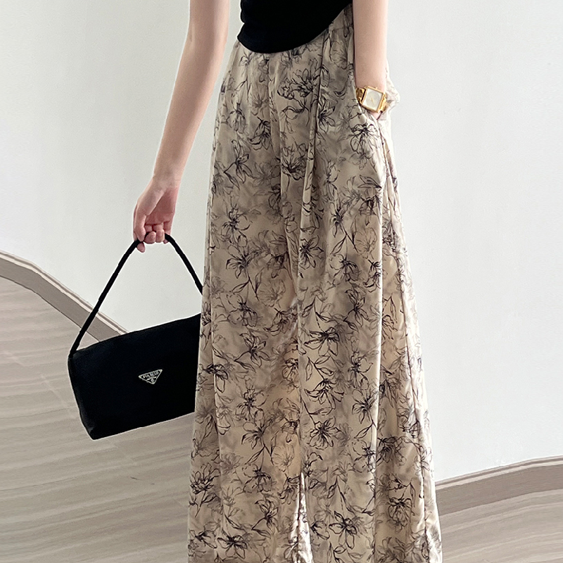 顯瘦水墨寬褲 韓版抗UV冰感纖維高腰休閒寬褲薄款