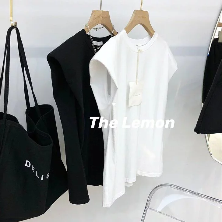 韓系chic無袖背心上衣顯瘦百搭寬鬆墊肩設計 背心 外穿上衣