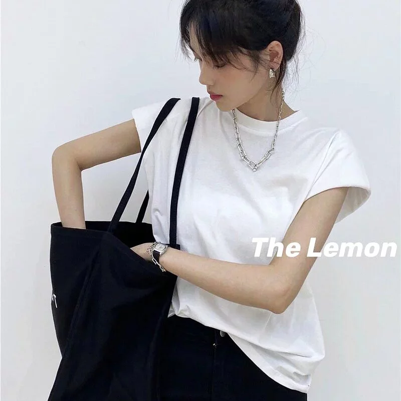 韓系chic無袖背心上衣顯瘦百搭寬鬆墊肩設計 背心 外穿上衣
