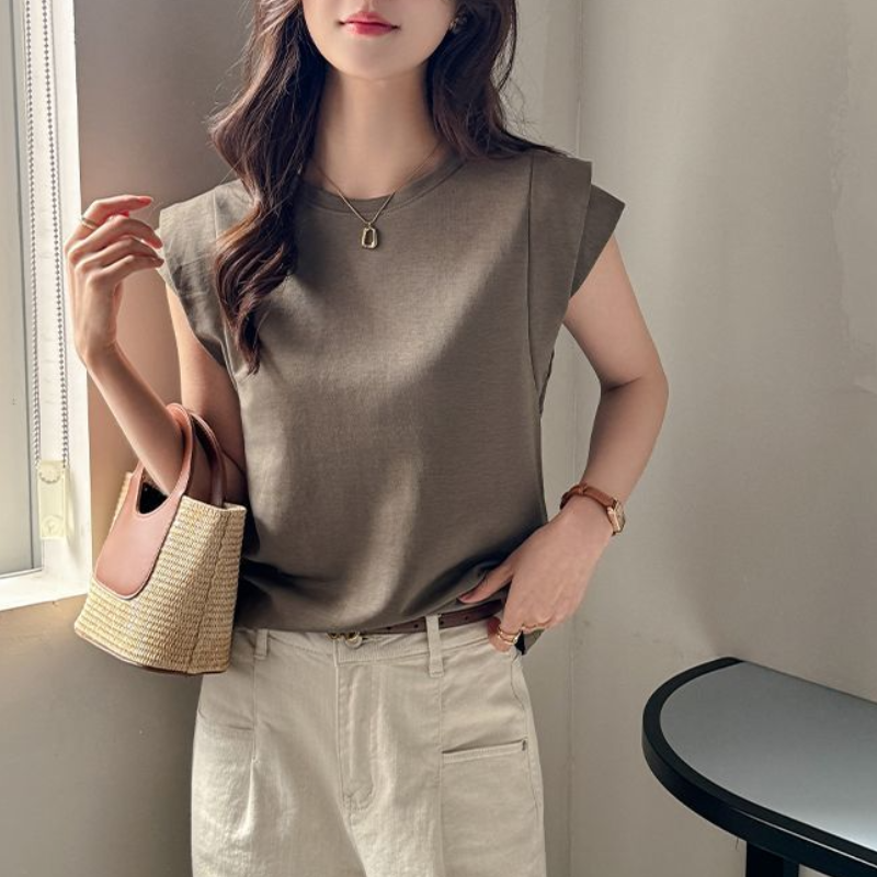 夏季圓領飛飛袖上衣 短袖寬鬆百搭休閒款氣質女裝
