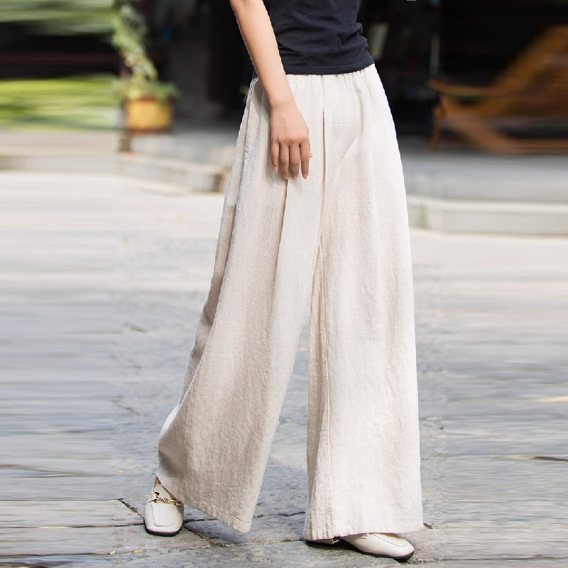 棉麻寬褲休閒顯瘦 高腰素色透氣親膚休閒褲*9色/M-3XL
