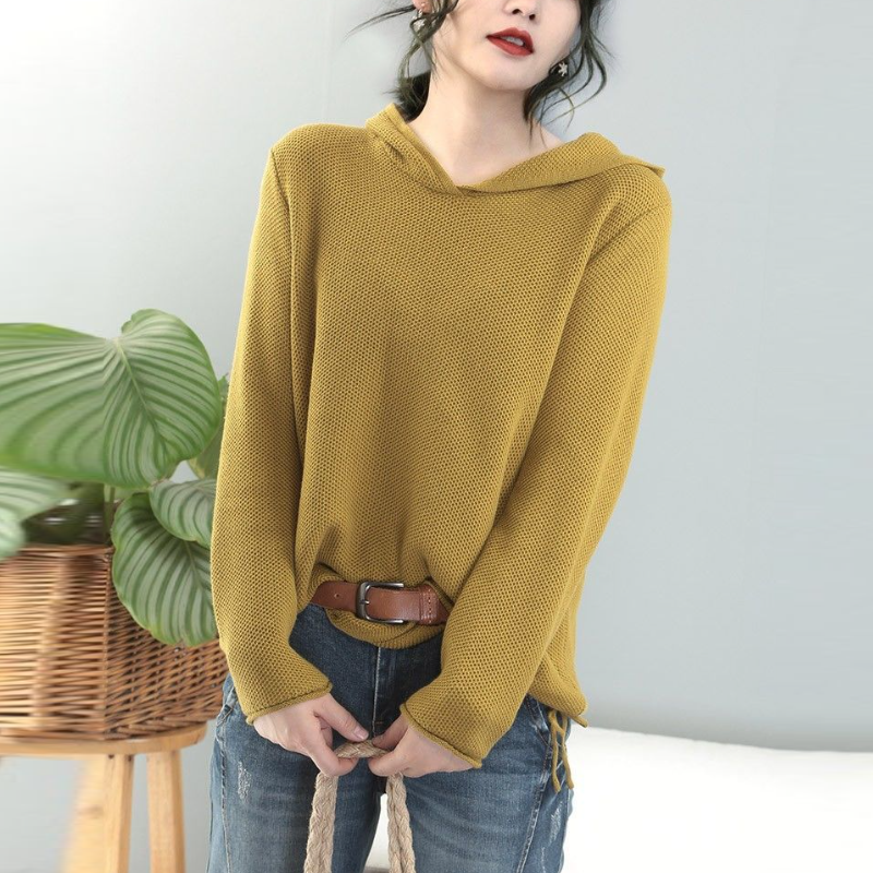 秋季寬鬆連帽針織衫 慵懶風毛衣 韓版內搭上衣