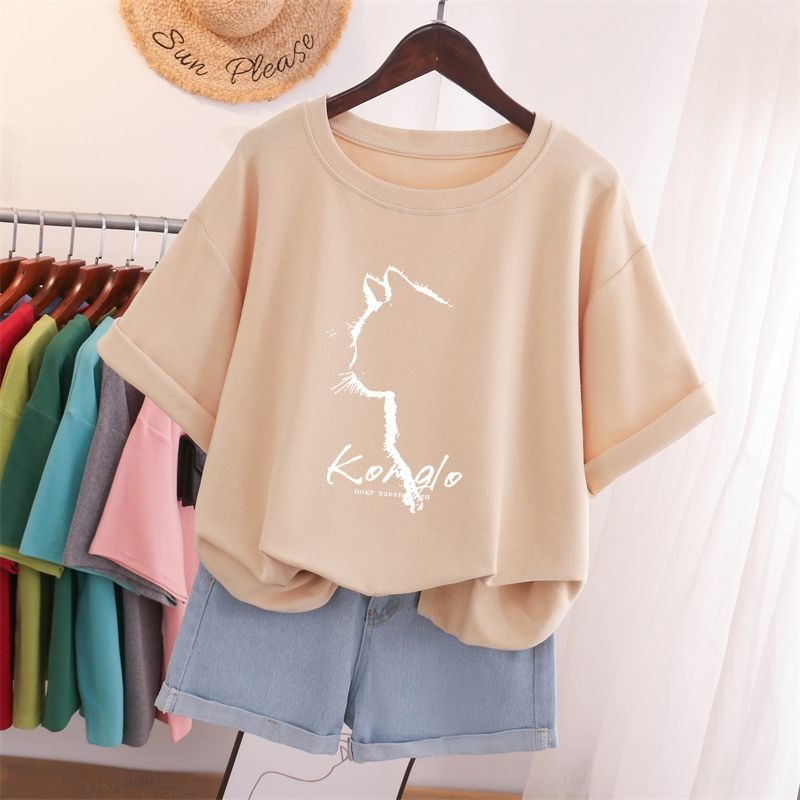 減齡貓咪純棉短袖t恤 小眾寬鬆上衣