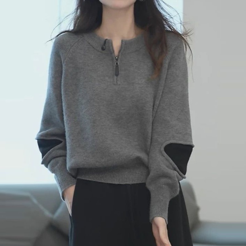 慵懶風拉鍊針織上衣 寬鬆剪裁 秋冬百搭款