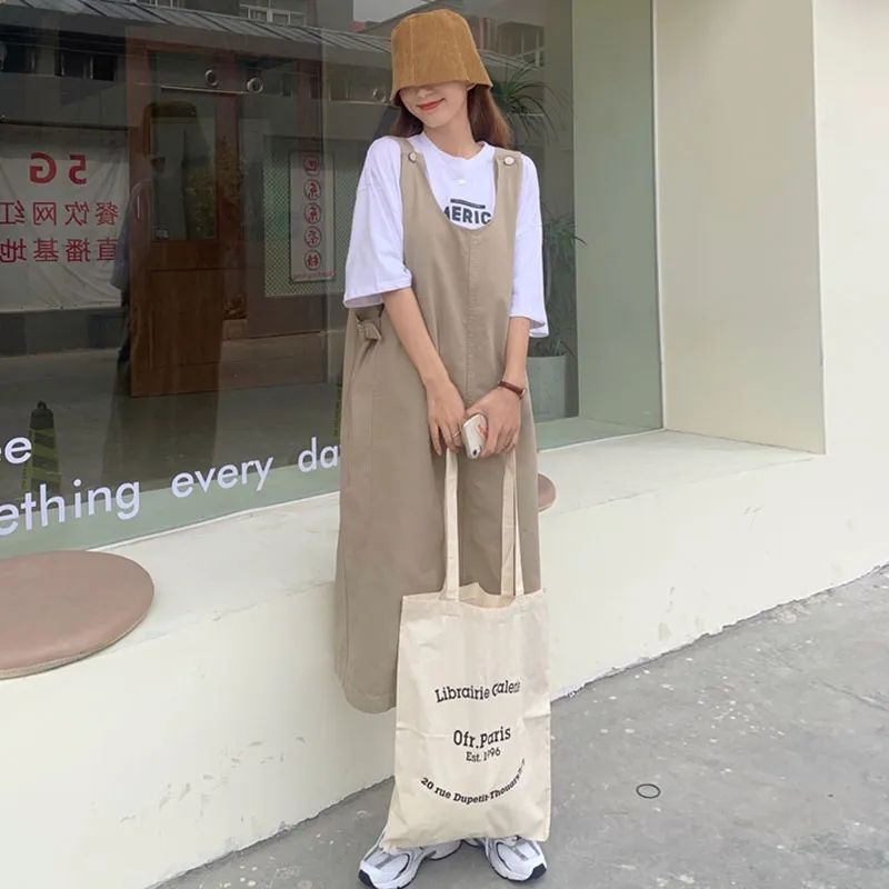 【單件可選】韓系 ‧ 字母上衣+工裝吊帶裙兩件套