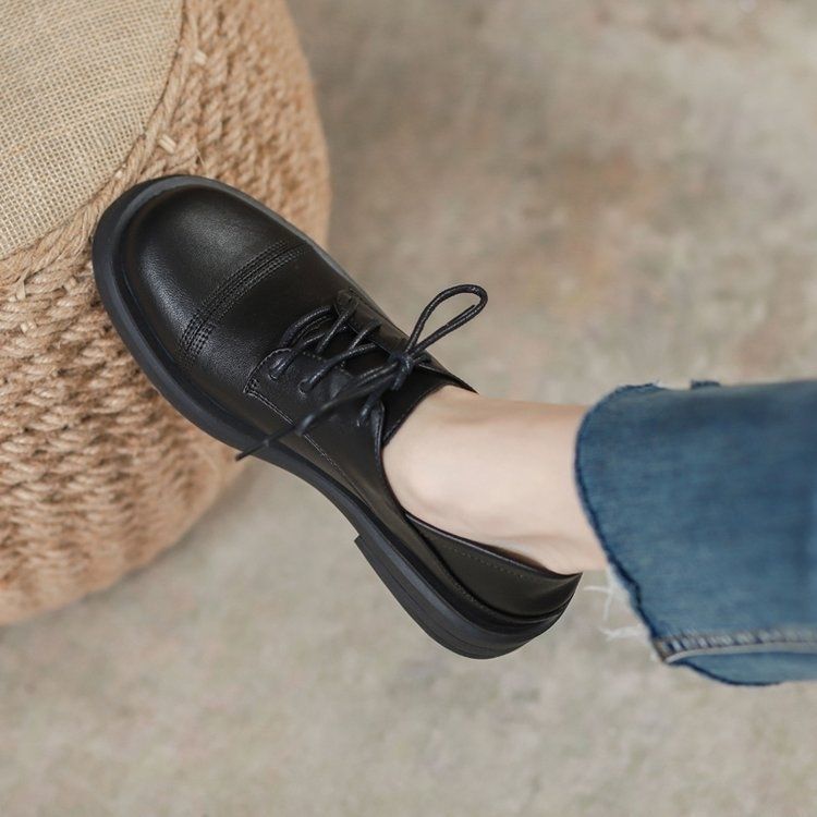 英倫風軟底小皮鞋-春秋系帶防滑工作鞋