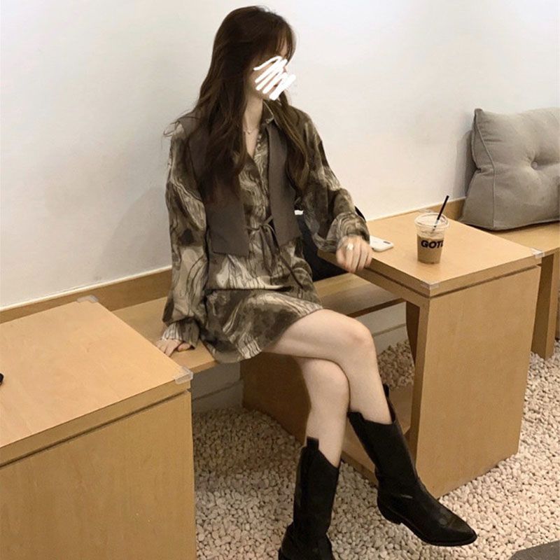 【單品可選】復古扎染長款襯衫+馬甲兩件套—個性設計感中長款，輕鬆百搭