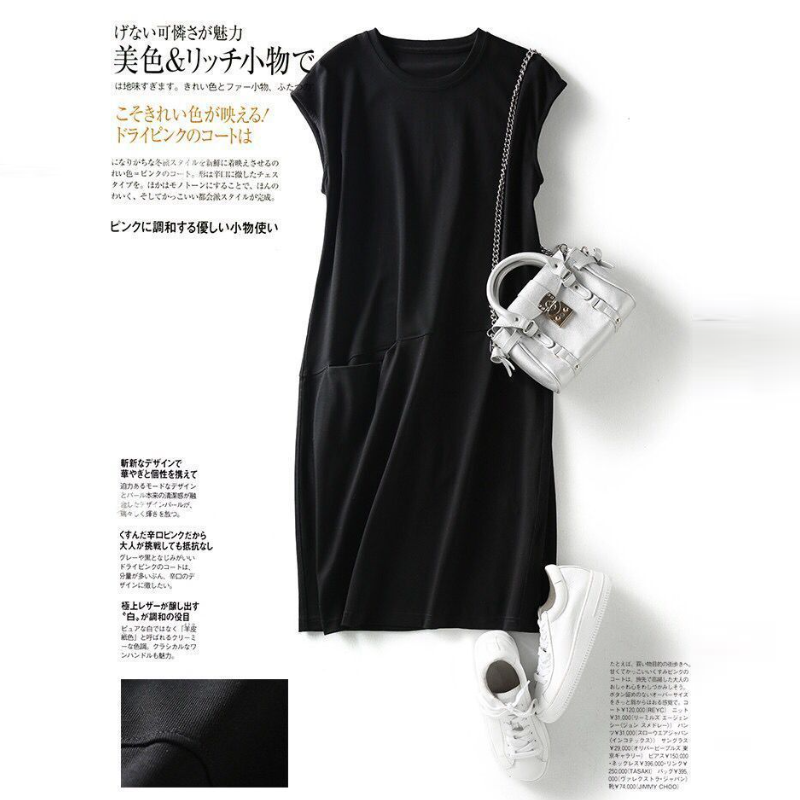 素色無袖長版T恤連身裙 夏季修身顯瘦休閒洋裝