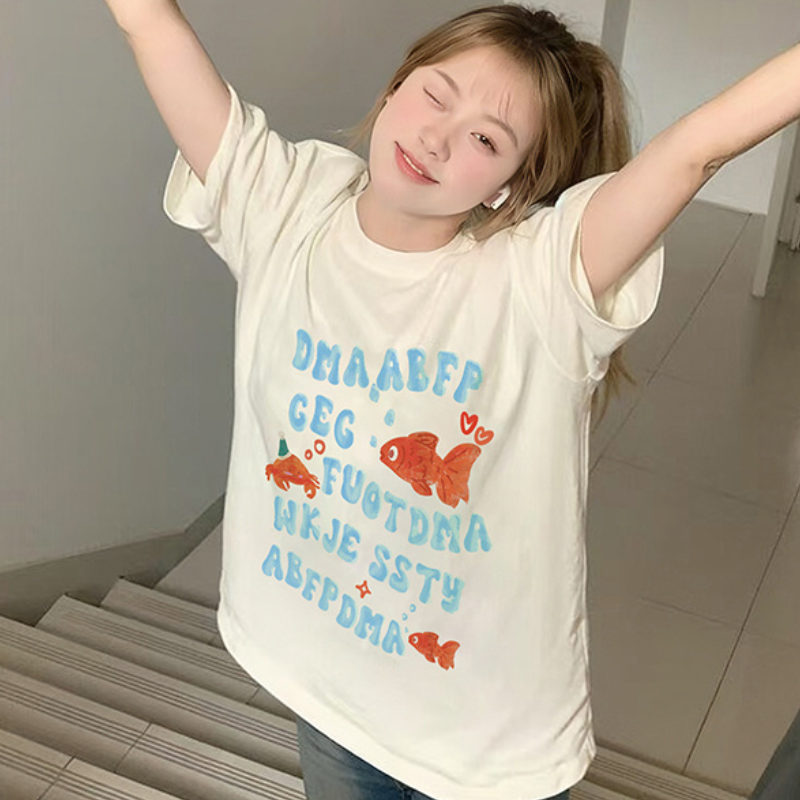 日雜卡通寬版棉T 純棉圓領短袖 百搭休閒加密工藝